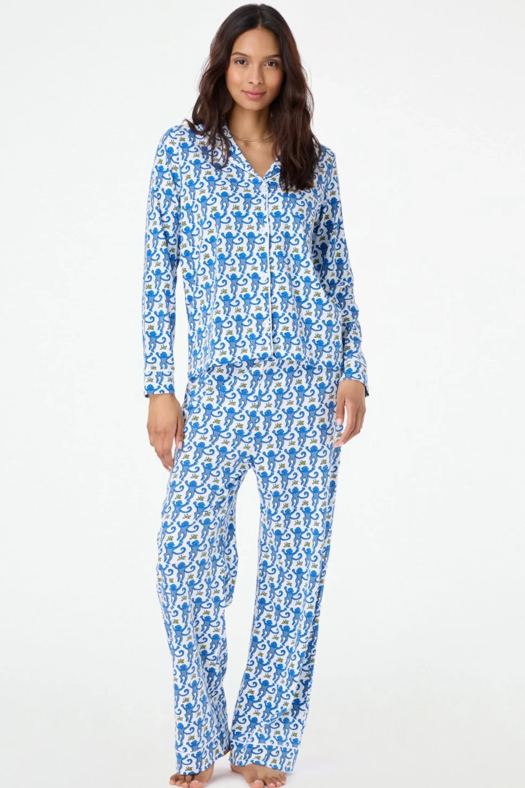 Monkey Long Sleeve Polo Pajamas